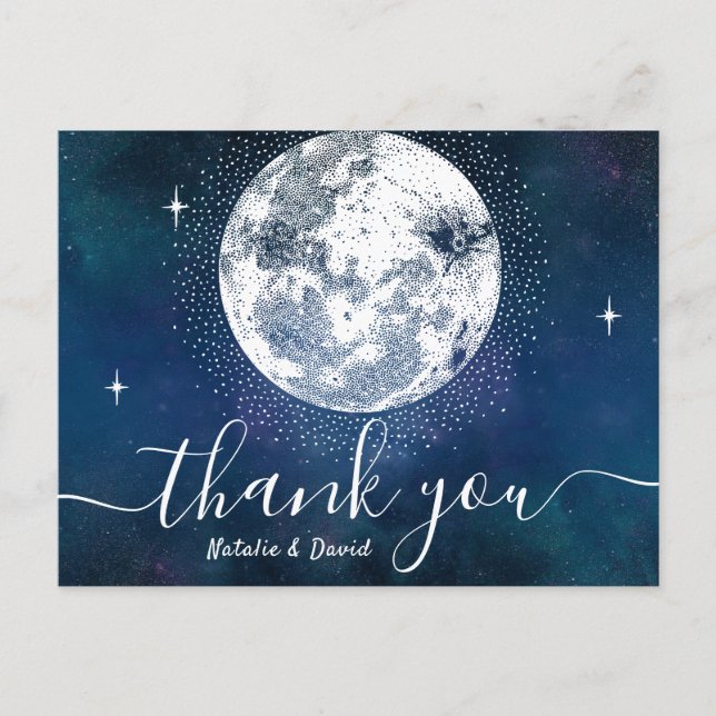 Carte Postale Lune et étoiles Marine Mariage bleu  Merci (Devant)