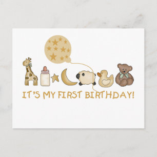 Carte Postale Lune, étoiles et animaux Premier anniversaire