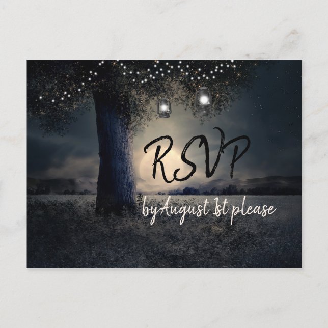 Carte Postale Lune romantique et lanternes dans les arbres RSVP (Devant)