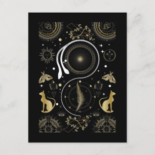 Carte Postale Lune Soleil Luna Chat Étoiles Serpent Spirituel