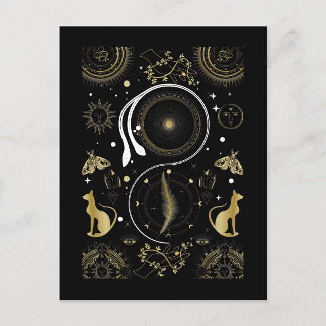 Carte Postale Lune Soleil Luna Chat Étoiles Serpent Spirituel (Devant)