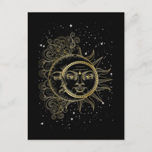 Carte Postale Lune Spirituelle Soleil Luna Étoiles Esthétiques