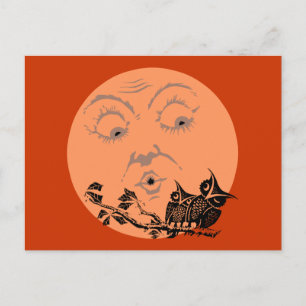 Carte Postale Lune Vintage Halloween Hiboux