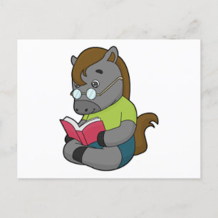 Carte Postale Lunettes de livre de nerd de cheval