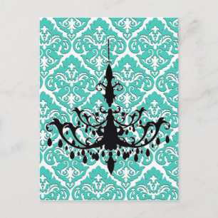 Carte Postale Lustre Silhouette Turquoise Damas