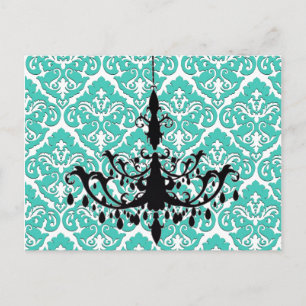 Carte Postale Lustre Silhouette Turquoise Damas