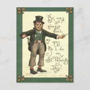 Carte Postale Lutin Alcool Pipe en Argile Trèfle à Quatre Feuill