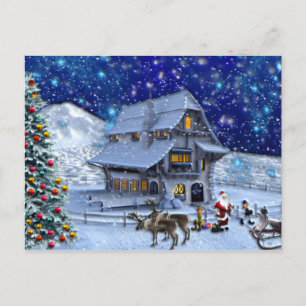 Carte Postale Lutin de Rudolph avec traîneau de Père Noël