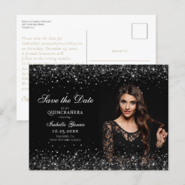 Carte Postale Luxe Black Gold Quinceañera Enregistrer la date