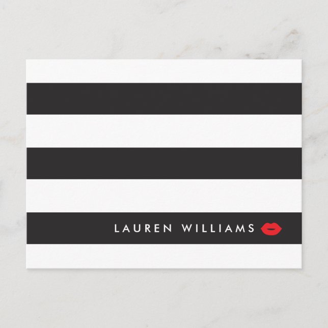 Carte Postale Luxe Black/White Stripes Rouge Lips maquillage Art (Devant)
