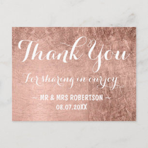 Carte Postale Luxe faux rose feuille d'or merci