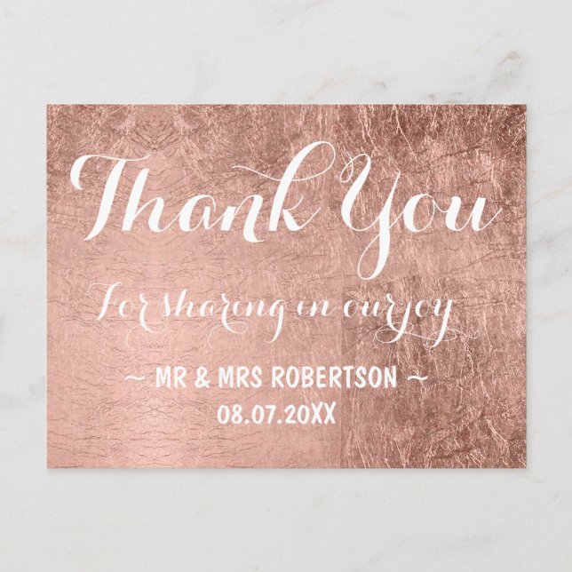 Carte Postale Luxe faux rose feuille d'or merci (Devant)