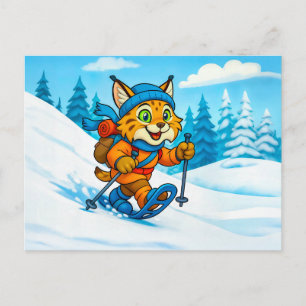 Carte Postale Lynx lors d'une randonnée en raquettes d'hiver
