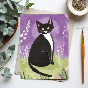 Carte Postale M. Chonk   Chat Tuxedo Aquarelle Violette
