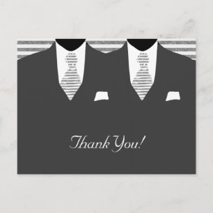 Carte Postale M. et M. Gray Costume et Cravate Gay Mariage Merci