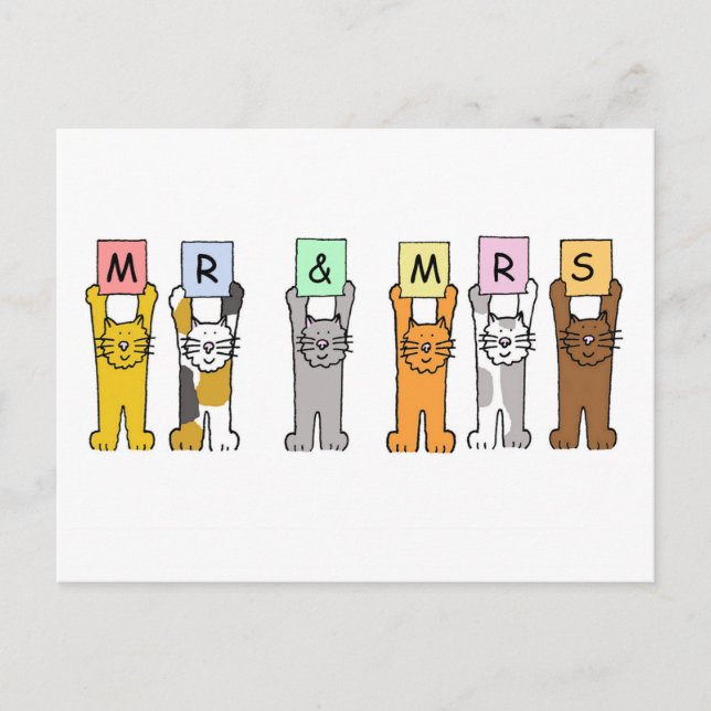 Carte Postale M. et Mme la Mariage Félicitations Chats mignons (Devant)