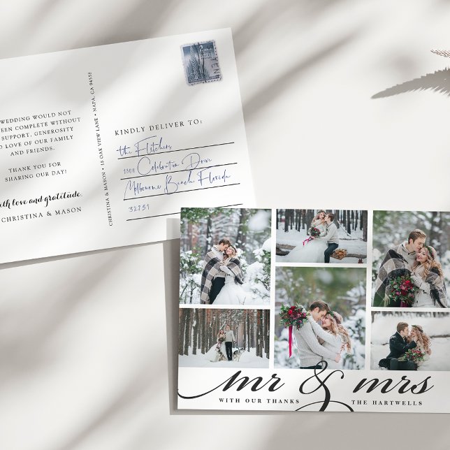 Carte Postale M. & Mme | Mariage Photo Collage Merci (Créateur téléchargé)