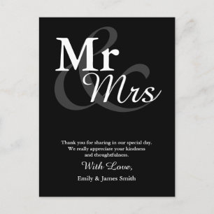 Carte Postale M&Mme Simple Elegant Typographie Mariage Merci