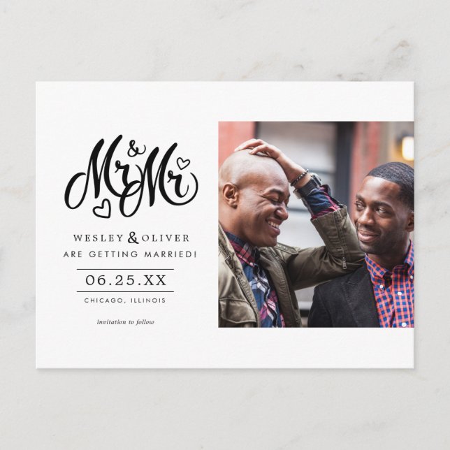 Carte Postale M. & Mr Script - Enregistrer la date avec la photo (Devant)