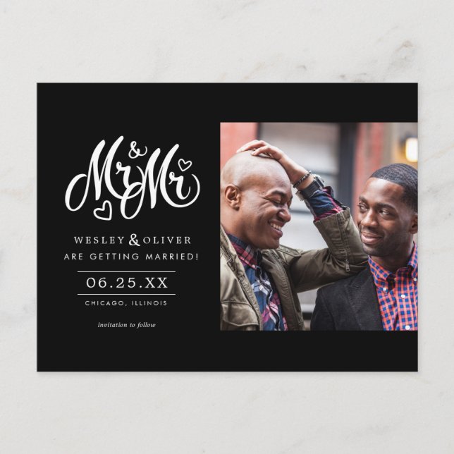 Carte Postale M. & Mr Script - Enregistrer la date avec la photo (Devant)