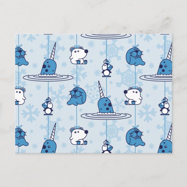 Carte Postale M. Narwhal Blue Snowflake Motif (Devant)