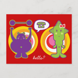 Carte Postale M. Purple & Miss Green Cute Caractère de dessin an