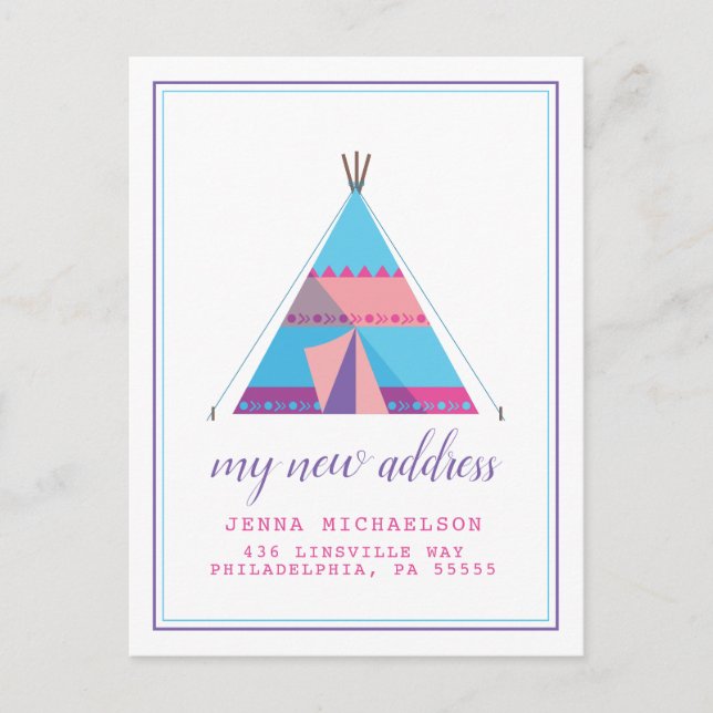 Carte Postale Ma nouvelle adresse | Maison Pastel Teepee (Devant)