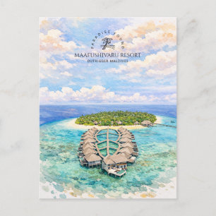 Carte Postale Maafushivaru Resort, Outrigger Maldives Watercolor