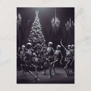 Carte Postale macabre danse Noël Skeletons autour de l'arbre