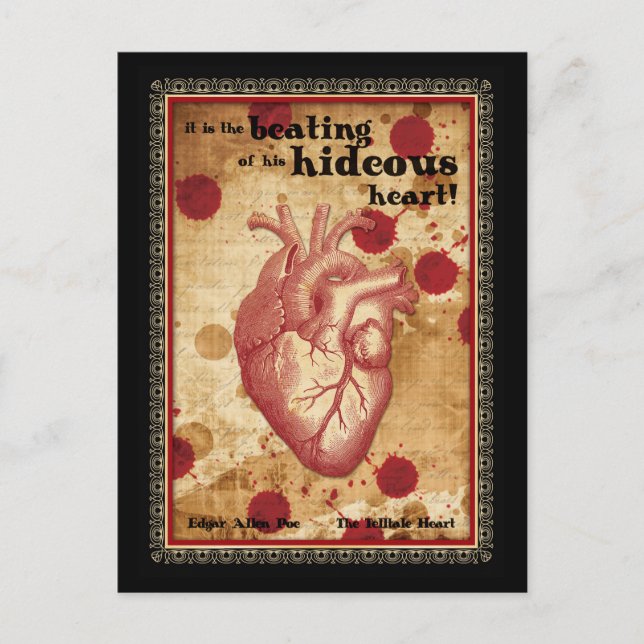 Carte Postale Macabre Littéraire Témoin Coeur avec Citation (Devant)