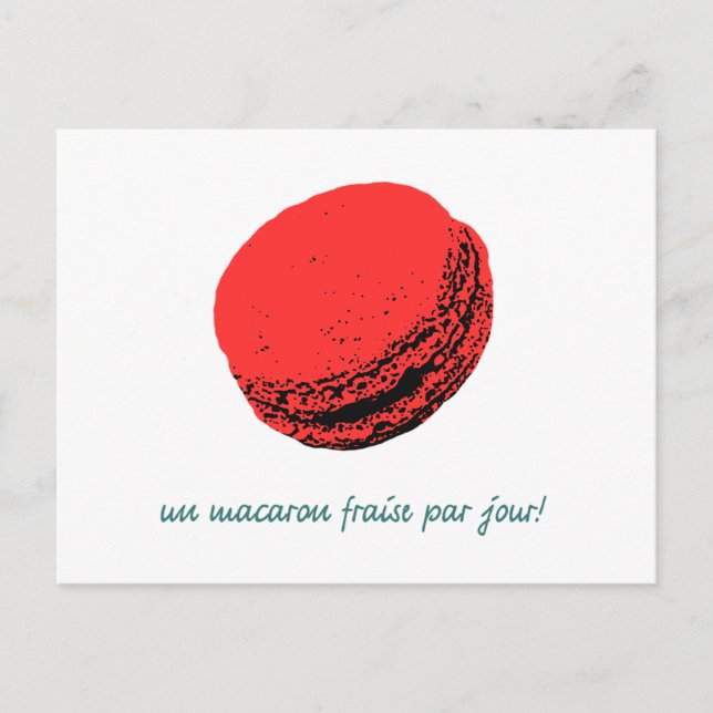 Carte Postale macaron aux fraises (Devant)