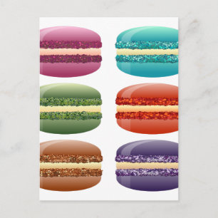 Carte Postale macarons, macron, biscuits, friandises, arc-en-cie