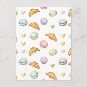 Carte Postale Macarons pastel et croissants motif sans couture