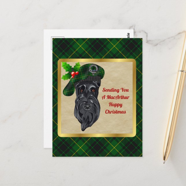 Carte postale MacArthur Clan Badge & Tartan Christ (Devant/Arrière en situation)
