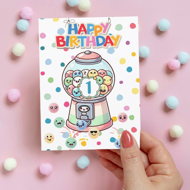 Carte Postale Machine à Balle de Gomme pour Premier Anniversaire (Créateur téléchargé)