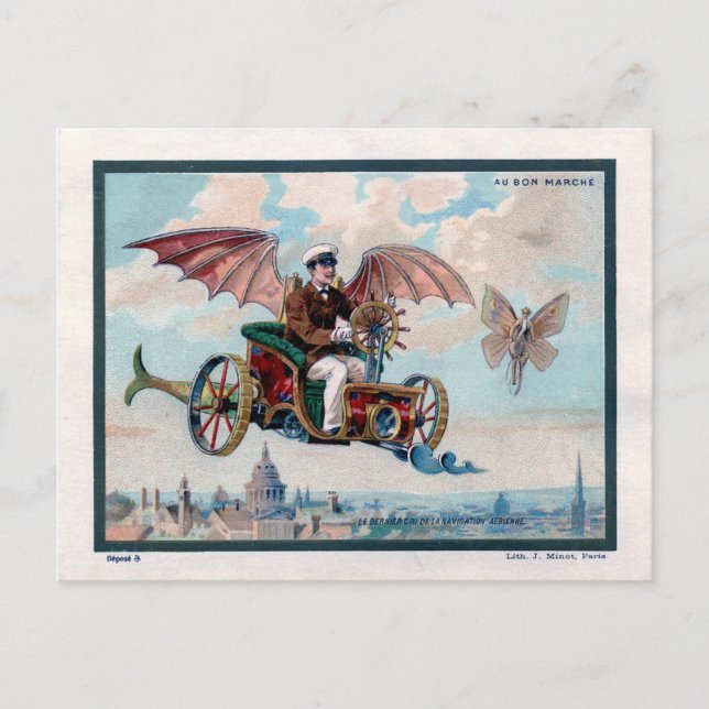 Carte Postale Machine de vol française - pilote steampunk victor (Devant)