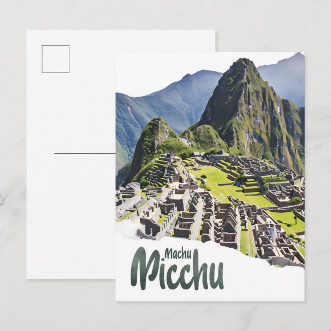 Carte Postale Machu Picchu Pérou Aquarelle Peinture Voyage (Devant / Derrière)