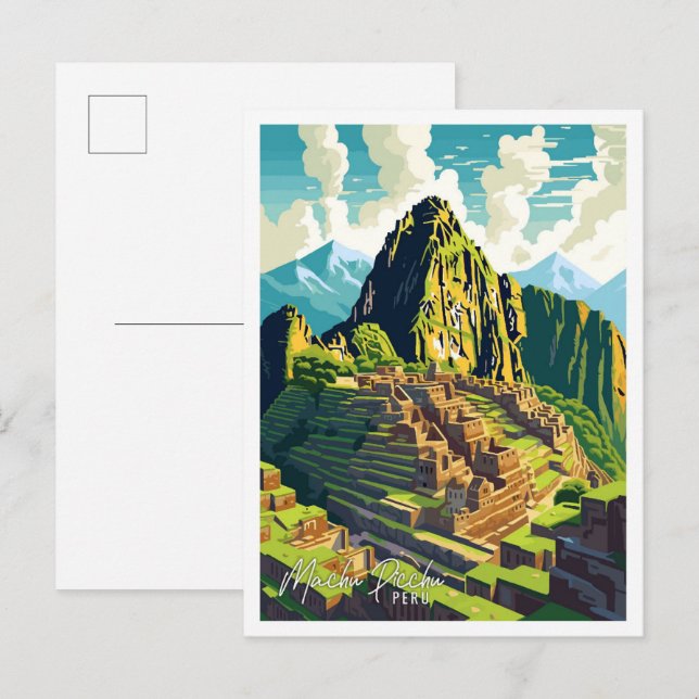 Carte Postale Machu Picchu Pérou Illustration de voyage artisana (Devant / Derrière)