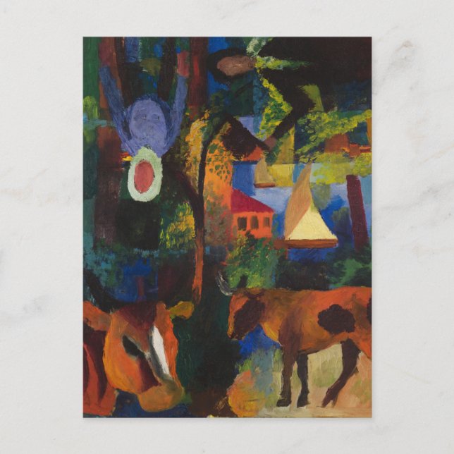 Carte Postale Macke - Paysage avec vaches, voilier, et... (Devant)