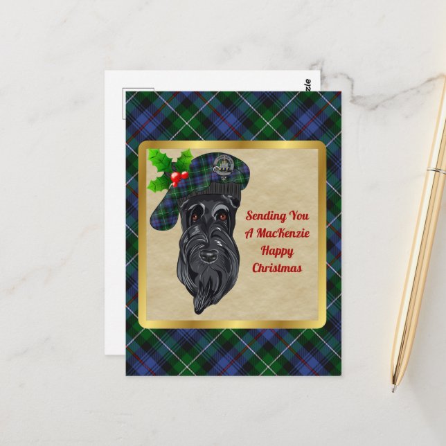 Carte postale MacKenzie Clan Badge & Tartan Christ (Devant/Arrière en situation)