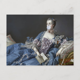 Carte Postale Madame de Pompadour soufflant un chewing-gum bleu