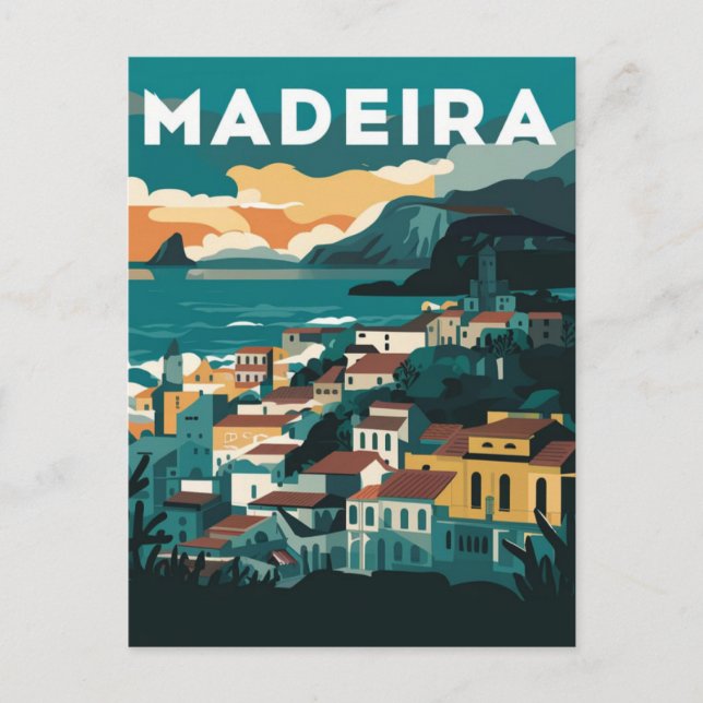 Carte Postale Madère Portugal Aquarelle Peinture (Devant)