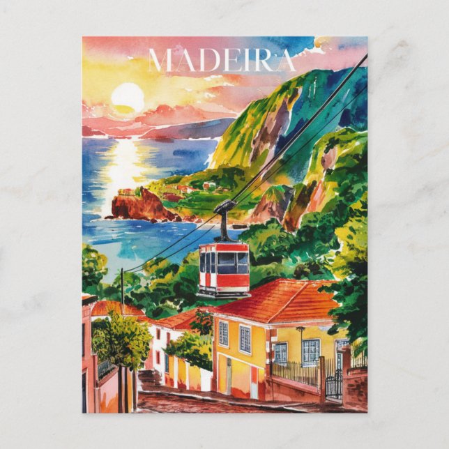 Carte Postale Madère Portugal Aquarelle Peinture (Devant)