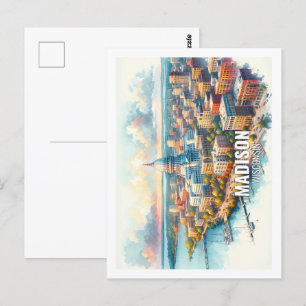 Carte Postale Madison Wisconsin Famous Travel aquarelle