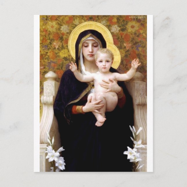 Carte Postale Madona avec lys Bouguereau peinture antique (Devant)