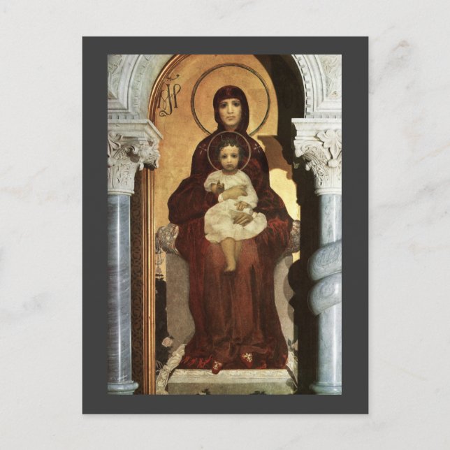 Carte Postale Madone et bébé Jésus sur un trône (Devant)