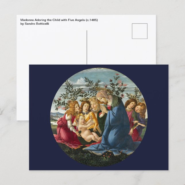 Carte Postale Madonna Adoring Child with 5 Angels Botticelli (Devant / Derrière)