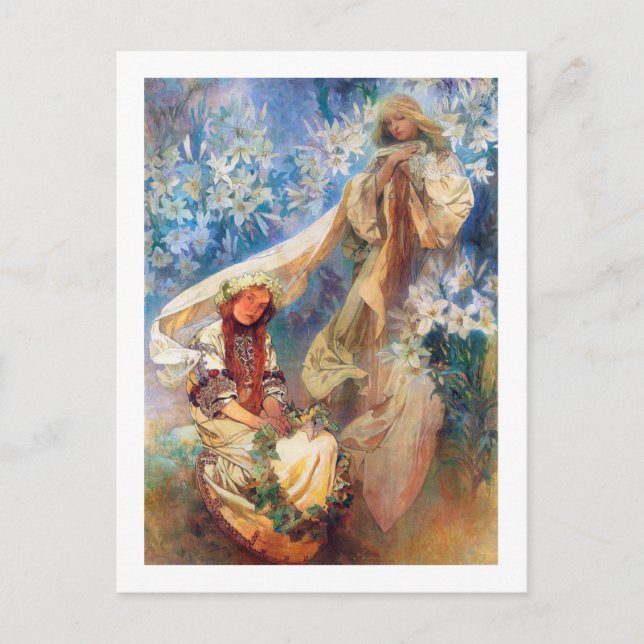 Carte Postale Madonna de la Lily, Mucha (Devant)