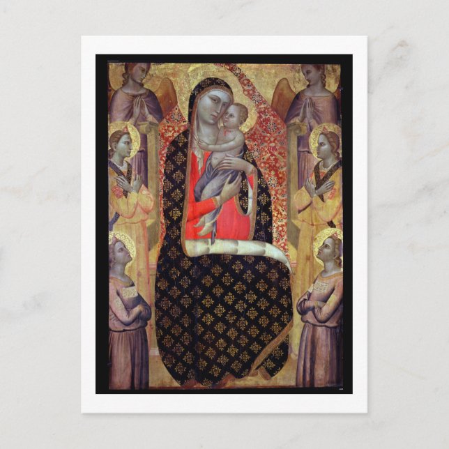 Carte Postale Madonna et enfant envoûtés de six anges (panneau (Devant)