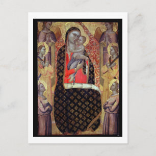 Carte Postale Madonna et enfant envoûtés de six anges (panneau